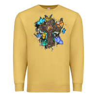 Antique Gold cross with butterflies cowhide background Premium Sweatshirt - BarkalooDesign