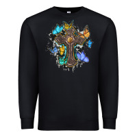 Black cross with butterflies cowhide background Premium Sweatshirt - BarkalooDesign