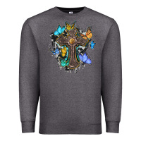 Charcoal Heather cross with butterflies cowhide background Premium Sweatshirt - BarkalooDesign