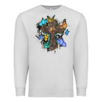 Dove Grey cross with butterflies cowhide background Premium Sweatshirt - BarkalooDesign