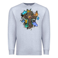 Heather Grey cross with butterflies cowhide background Premium Sweatshirt - BarkalooDesign