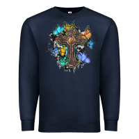 Navy cross with butterflies cowhide background Premium Sweatshirt - BarkalooDesign