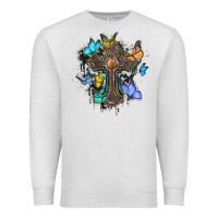 Oatmeal Heather cross with butterflies cowhide background Premium Sweatshirt - BarkalooDesign