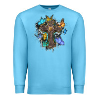 Ocean Blue cross with butterflies cowhide background Premium Sweatshirt - BarkalooDesign