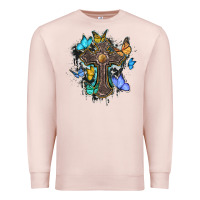 Pale Pink cross with butterflies cowhide background Premium Sweatshirt - BarkalooDesign