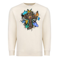 Sandshell cross with butterflies cowhide background Premium Sweatshirt - BarkalooDesign