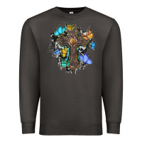 Smoke cross with butterflies cowhide background Premium Sweatshirt - BarkalooDesign