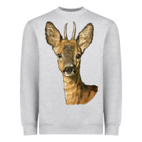 Heather Grey Red brocket Deer Head Heavyweight Sweatshirt - LillyAllenDesigns