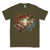 Army Green Cowboy wild and free western Classic Tee - HowdyJamesFarm