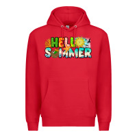 Red Hello Summer Premium Hoodie - CowhideDigitalArt