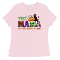 Bubblegum Pink This mama loves her spooky crew Ladies Tee - NancyCooperArtShop