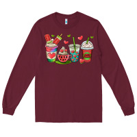 Burgundy watermelon summer coffee cups Long Sleeve Tee - OliviaCreatesArt