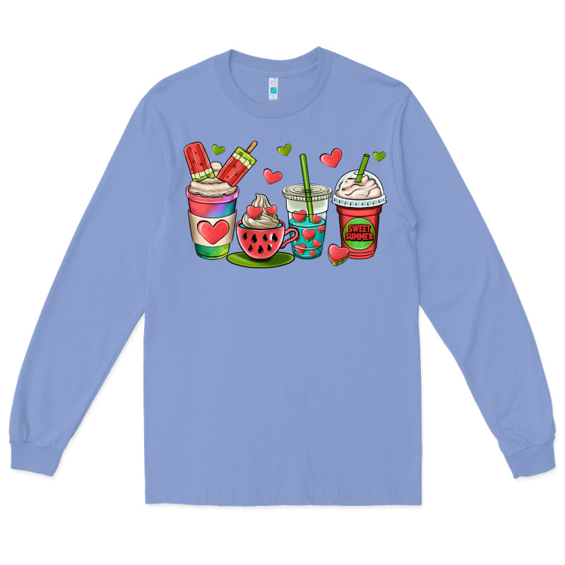 Watermelon Summer Coffee Cups Long Sleeve Tee by OliviaCreatesArt | Teevron