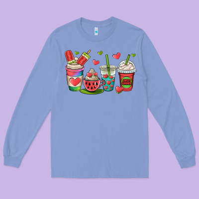 Watermelon Summer Coffee Cups Long Sleeve Tee Designed By Oliviacreatesart
