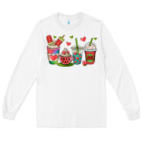 White watermelon summer coffee cups Long Sleeve Tee - OliviaCreatesArt