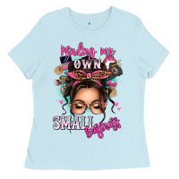 Baby Blue minding my own small business messy bun Ladies Tee - texasbilliewilder