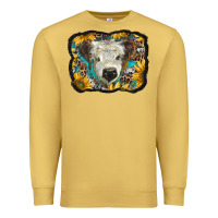 Antique Gold white scottish calf with sunflowers western  background Premium Sweatshirt - BarkalooDesign