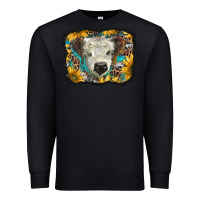 Black white scottish calf with sunflowers western  background Premium Sweatshirt - BarkalooDesign