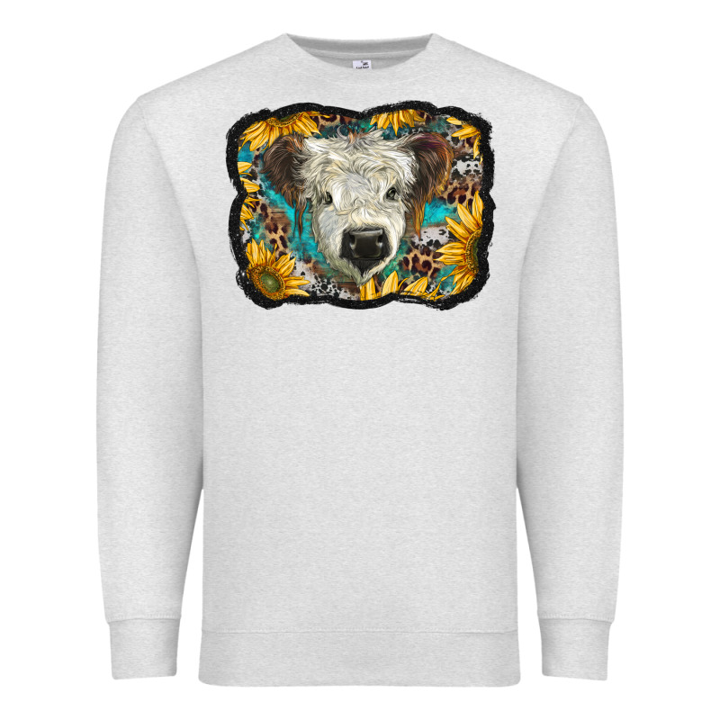 White Scottish Calf With Sunflowers Western  Background Premium Sweatshirt by BarkalooDesign | Teevron