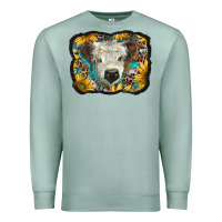 Seafoam white scottish calf with sunflowers western  background Premium Sweatshirt - BarkalooDesign