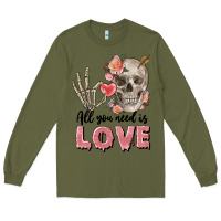Army Green Skull all you need is love Long Sleeve Tee - FaDigitalArtStudio
