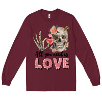 Burgundy Skull all you need is love Long Sleeve Tee - FaDigitalArtStudio