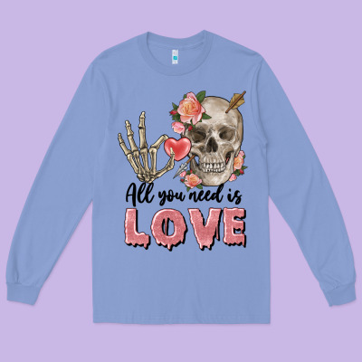 Skull All You Need Is Love Long Sleeve Tee Designed By Fadigitalartstudio