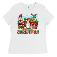 White merry christmas gnome truck Ladies Tee - texasbilliewilder