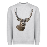 Heather Grey Mule Buck Deer Head Heavyweight Sweatshirt - LillyAllenDesigns