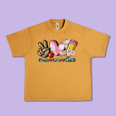 Peace Love Teach Urban Heavy Tee Designed By Cowgirlartshop