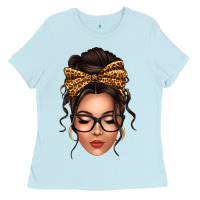 Baby Blue caucasian leopard messy bun Ladies Tee - texasbilliewilder