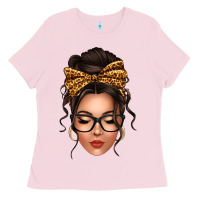 Bubblegum Pink caucasian leopard messy bun Ladies Tee - texasbilliewilder