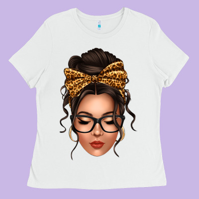 Caucasian Leopard Messy Bun Ladies Tee Designed By Texasbilliewilder