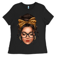 Black caucasian leopard messy bun Ladies Tee - texasbilliewilder