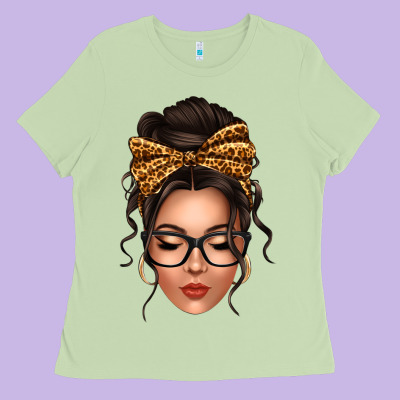 Caucasian Leopard Messy Bun Ladies Tee Designed By Texasbilliewilder