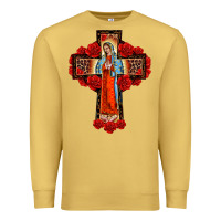 Antique Gold lady of guadalupe rose cross, Premium Sweatshirt - BarkalooDesign