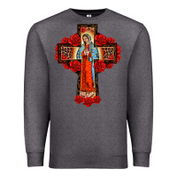 Charcoal Heather lady of guadalupe rose cross, Premium Sweatshirt - BarkalooDesign