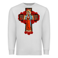 Dove Grey lady of guadalupe rose cross, Premium Sweatshirt - BarkalooDesign