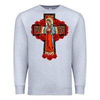 Heather Grey lady of guadalupe rose cross, Premium Sweatshirt - BarkalooDesign