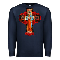 Navy lady of guadalupe rose cross, Premium Sweatshirt - BarkalooDesign