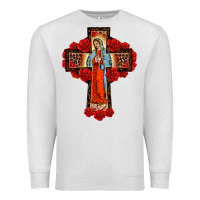 Oatmeal Heather lady of guadalupe rose cross, Premium Sweatshirt - BarkalooDesign