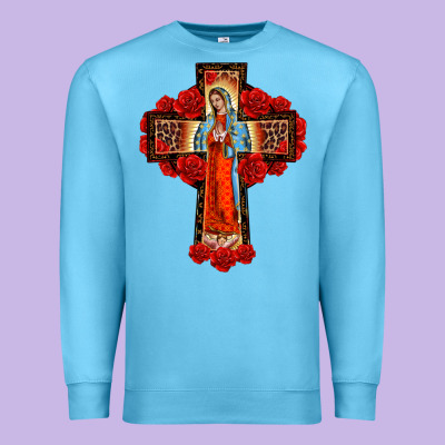 Lady Of Guadalupe Rose Cross, Premium Sweatshirt Designed By Barkaloodesign
