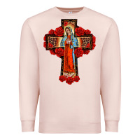 Pale Pink lady of guadalupe rose cross, Premium Sweatshirt - BarkalooDesign