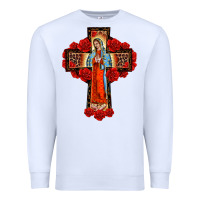 White lady of guadalupe rose cross, Premium Sweatshirt - BarkalooDesign