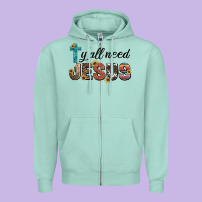 Y'all Need Jesus Zipper Hoodie Designed By Artiststas