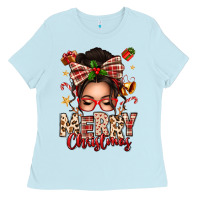 Baby Blue merry christmas messy bun Ladies Tee - texasbilliewilder
