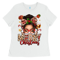 Merry Christmas Messy Bun Ladies Tee | Teevron
