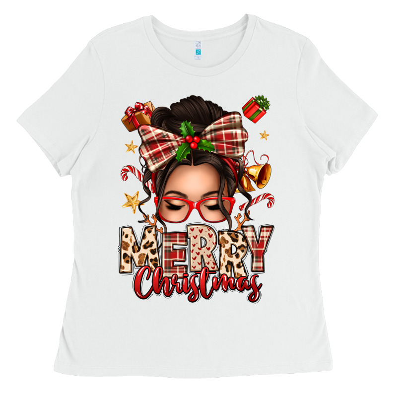 Merry Christmas Messy Bun Ladies Tee by texasbilliewilder | Teevron