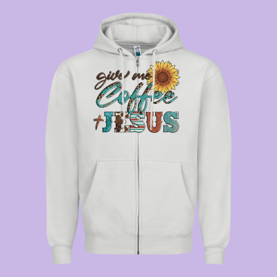 Give Me Coffee And Jesus Zipper Hoodie Designed By Artiststas