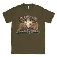 Army Green Chasin you like a shot of whiskey bull skull Classic Tee - HowdyJamesFarm